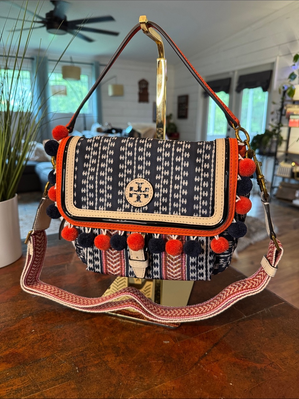 Tory Burch Women's Scout Nylon Crossbody Bag with Pom Pom
